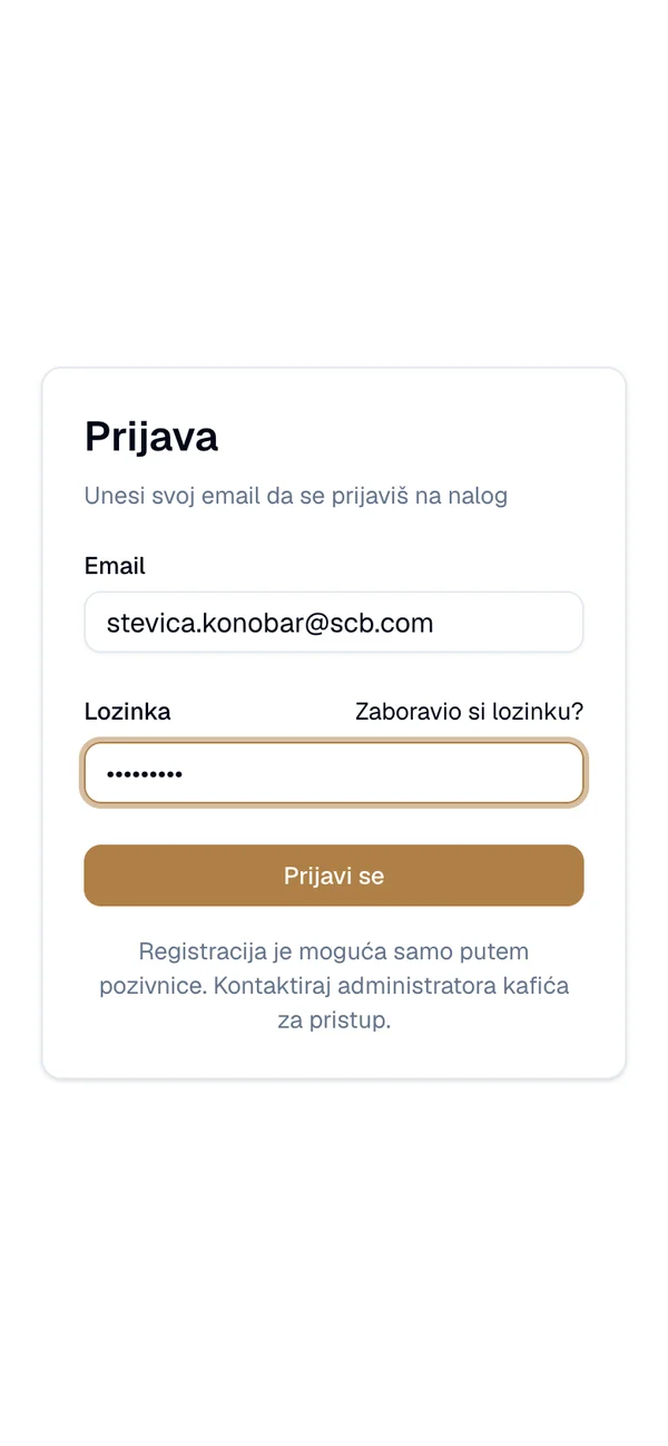 Ekran za prijavu sa poljima za email i lozinku