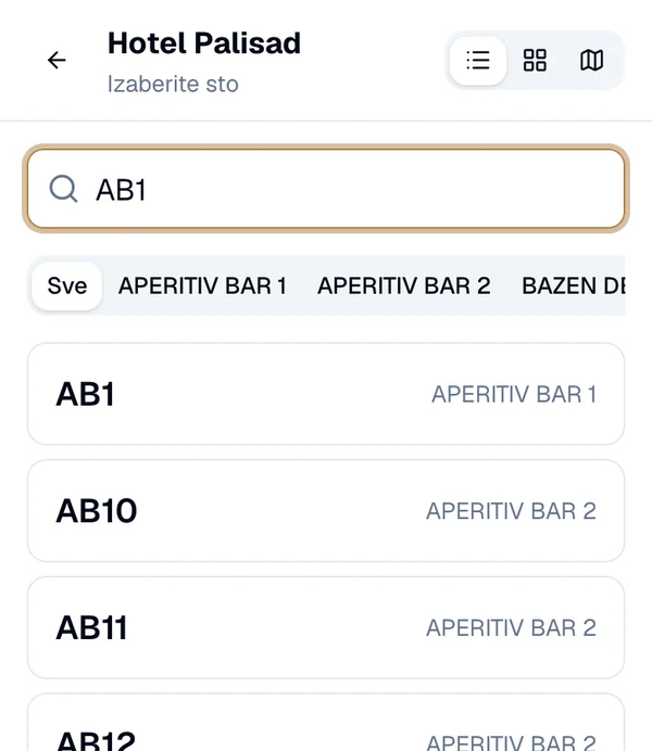 Pretraga stolova sa upisanim AB1