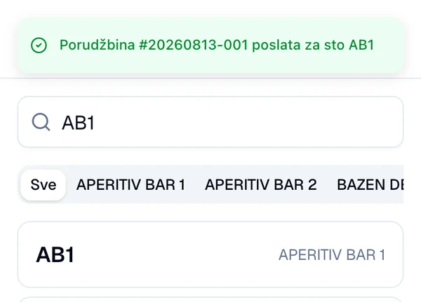 Zelena poruka da je porudžbina poslata za sto AB1